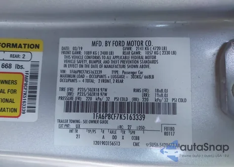 2019 Ford Mustang Gt z USA, uszkodzony, nr VIN 1FA6P8CF7K5163339